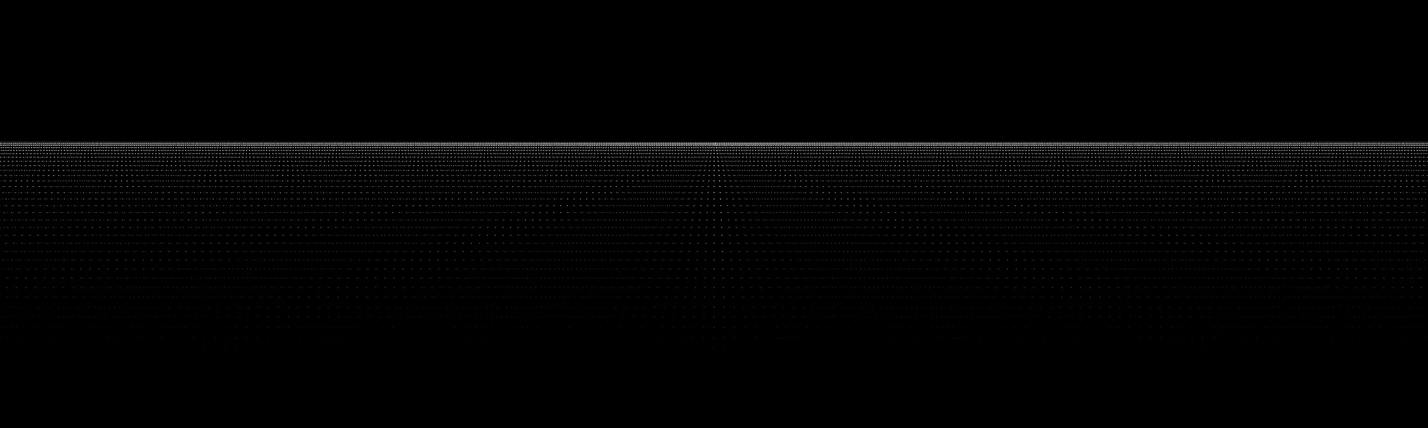 One run of the algorithm: a bright thick horizon band above a dense field of pinprick dots dissolving into black.